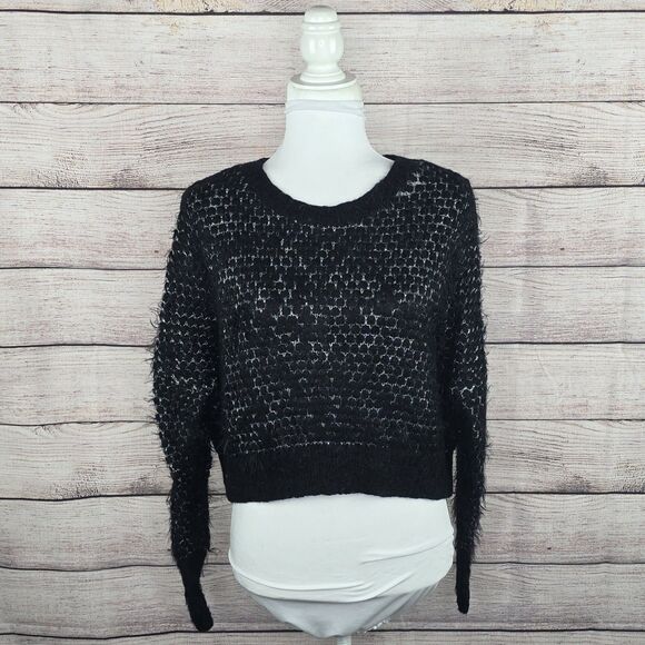 ModCloth Nipping at Your Nose Cropped Sweater Black Small Metallic Eyelash Knit - Picture 7 of 8